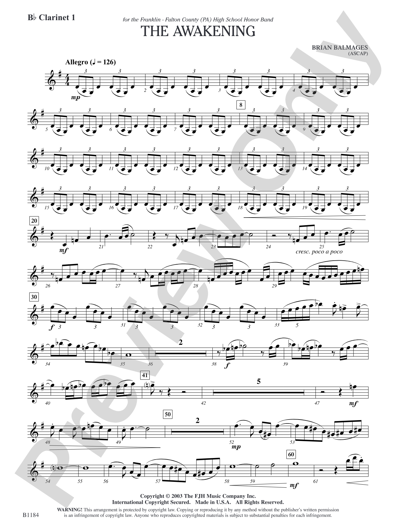 The Awakening: B-flat Clarinet 1