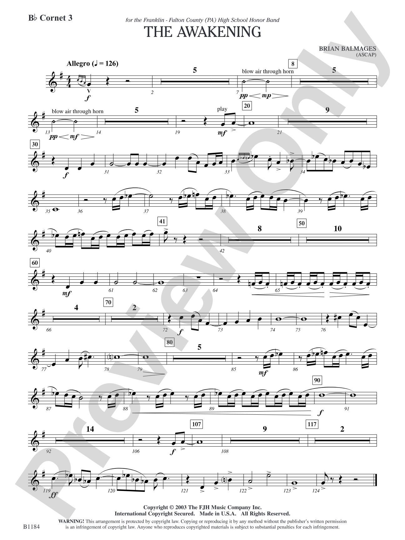 The Awakening: B-flat Cornet 3
