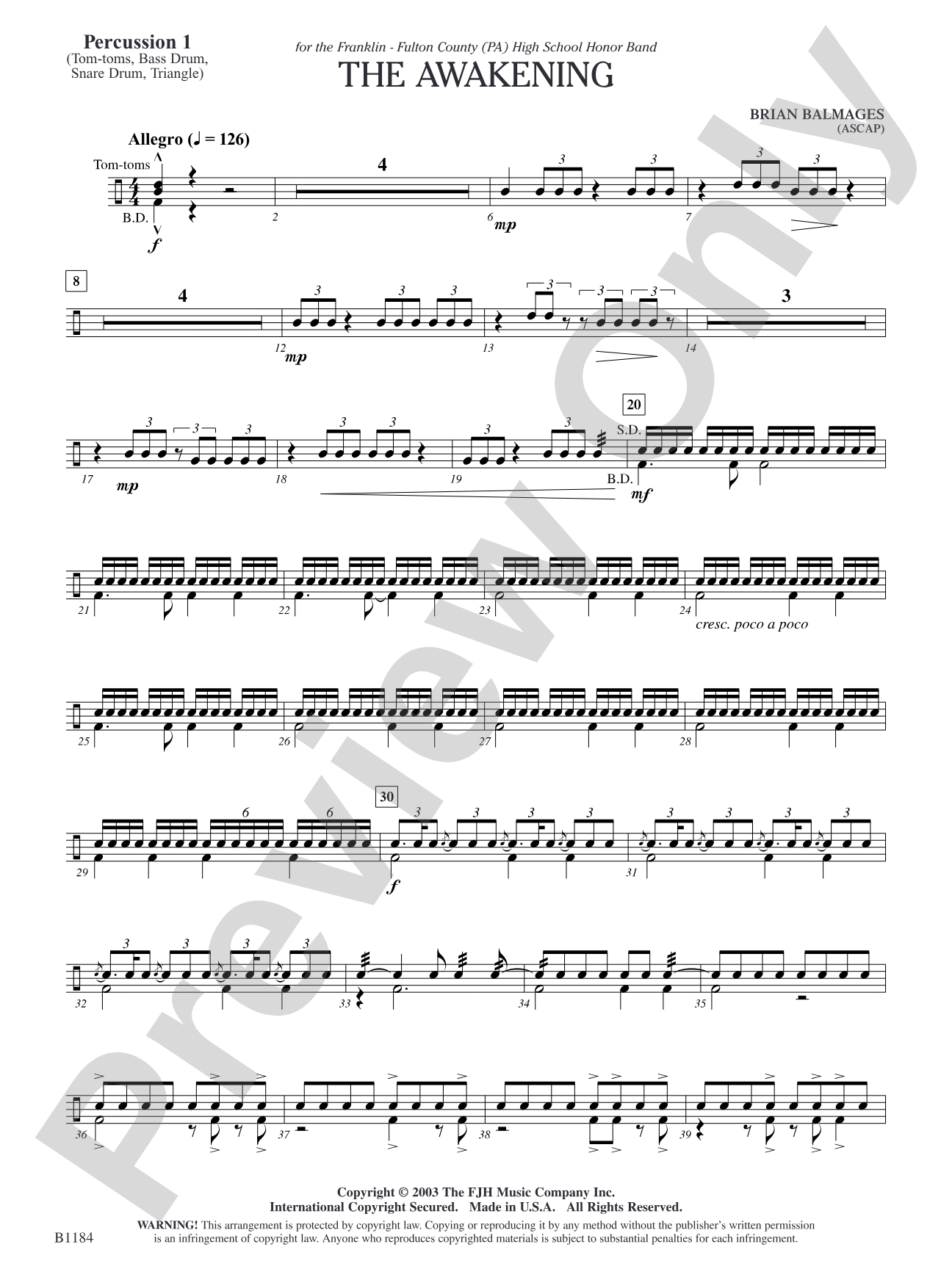 The Awakening: Percussion 1