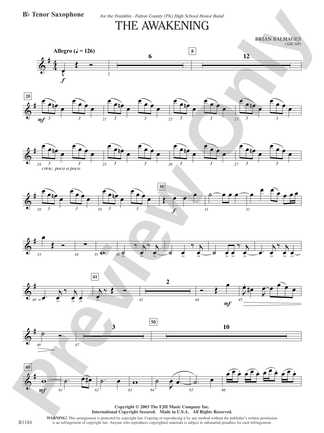 The Awakening: B-flat Tenor Saxophone