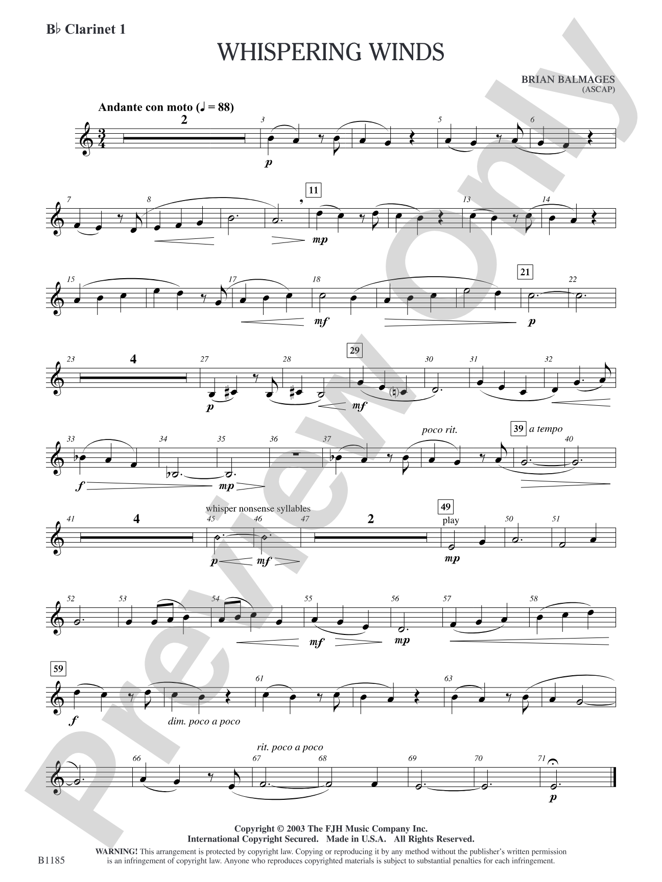 Whispering Winds: B-flat Clarinet 1