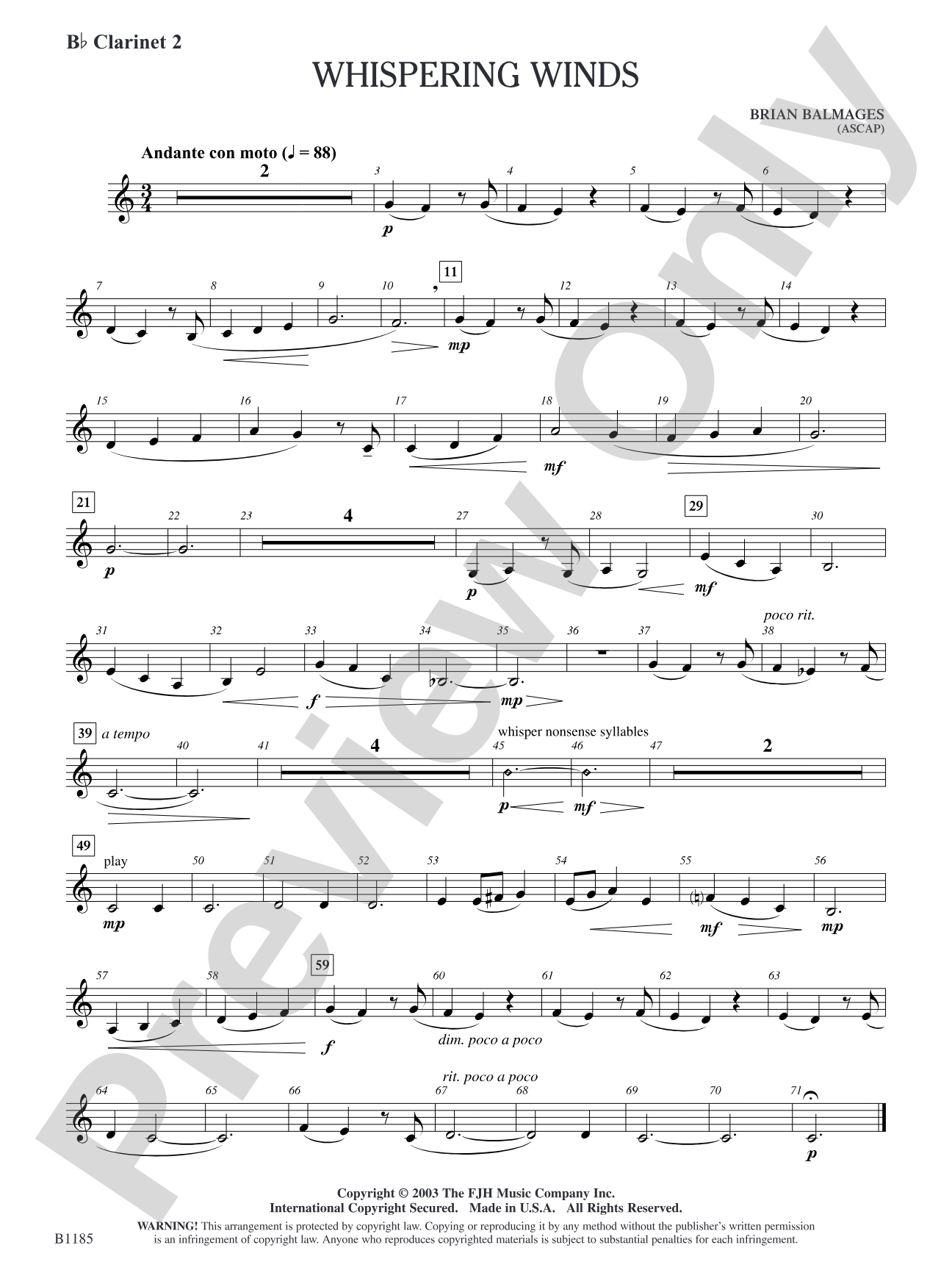 Whispering Winds: B-flat Clarinet 2