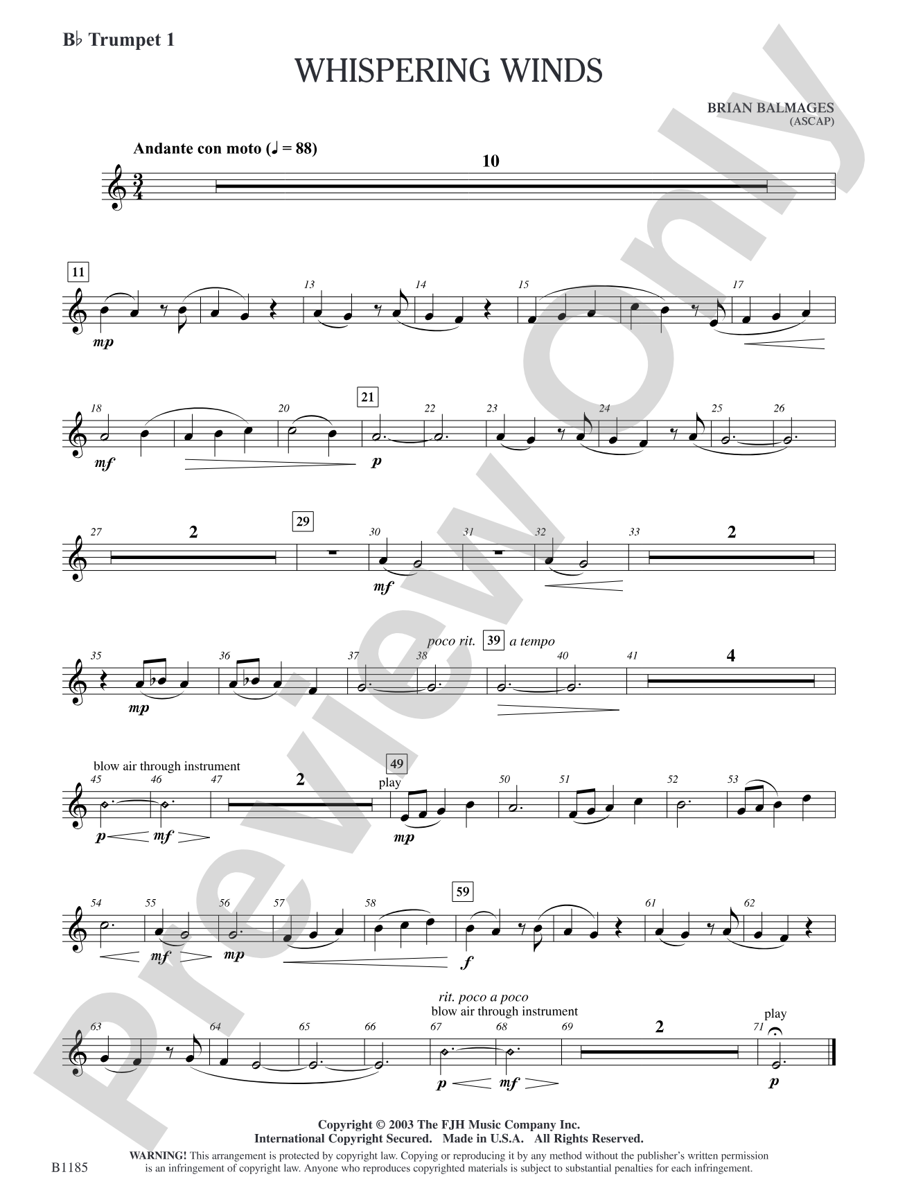 Whispering Winds: B-flat Trumpet 1