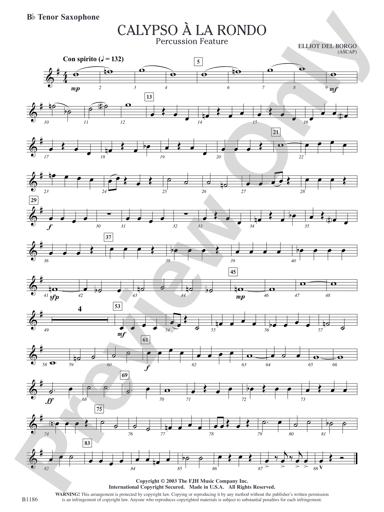 Calypso à la Rondo: B-flat Tenor Saxophone