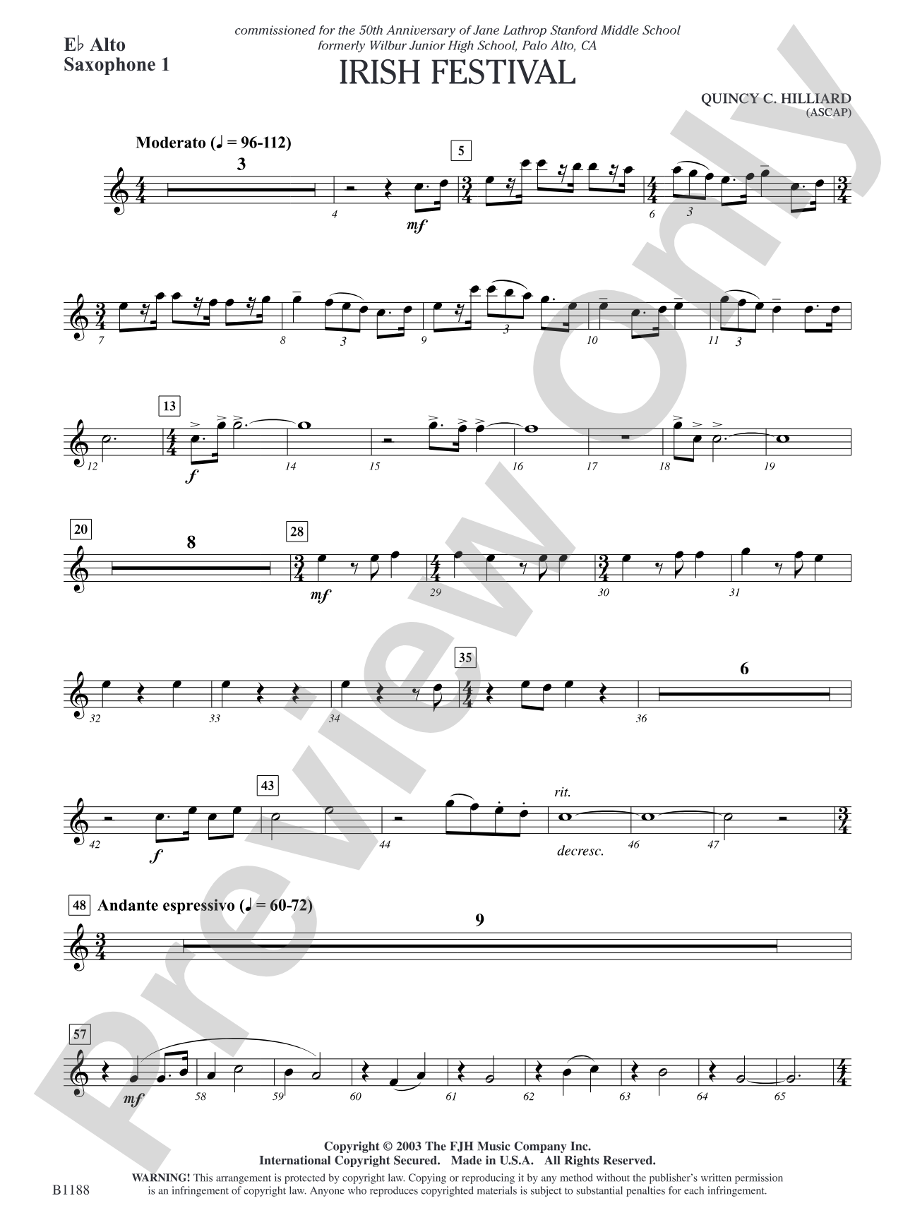 Irish Festival: E-flat Alto Saxophone 1