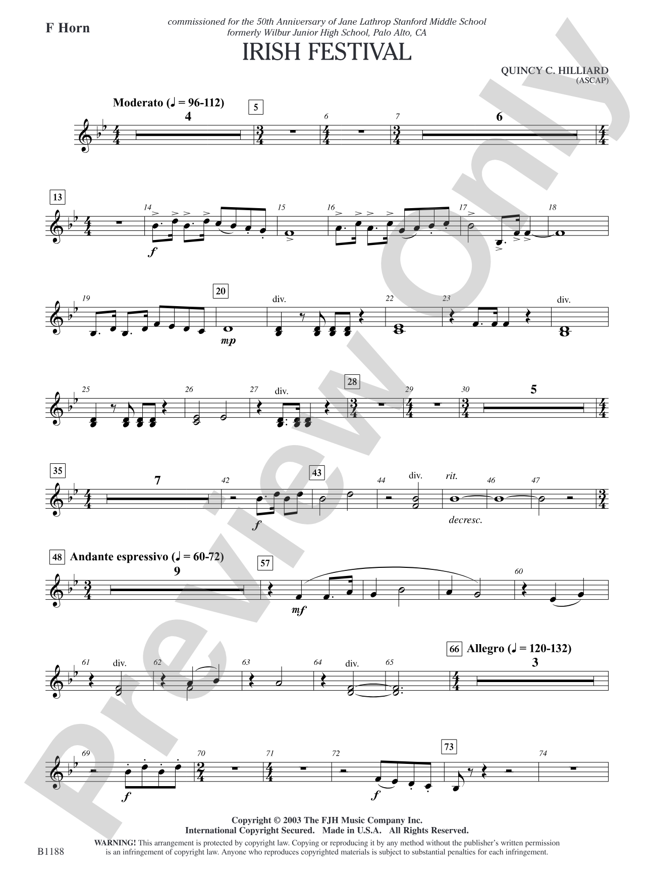 Irish Festival: F Horn