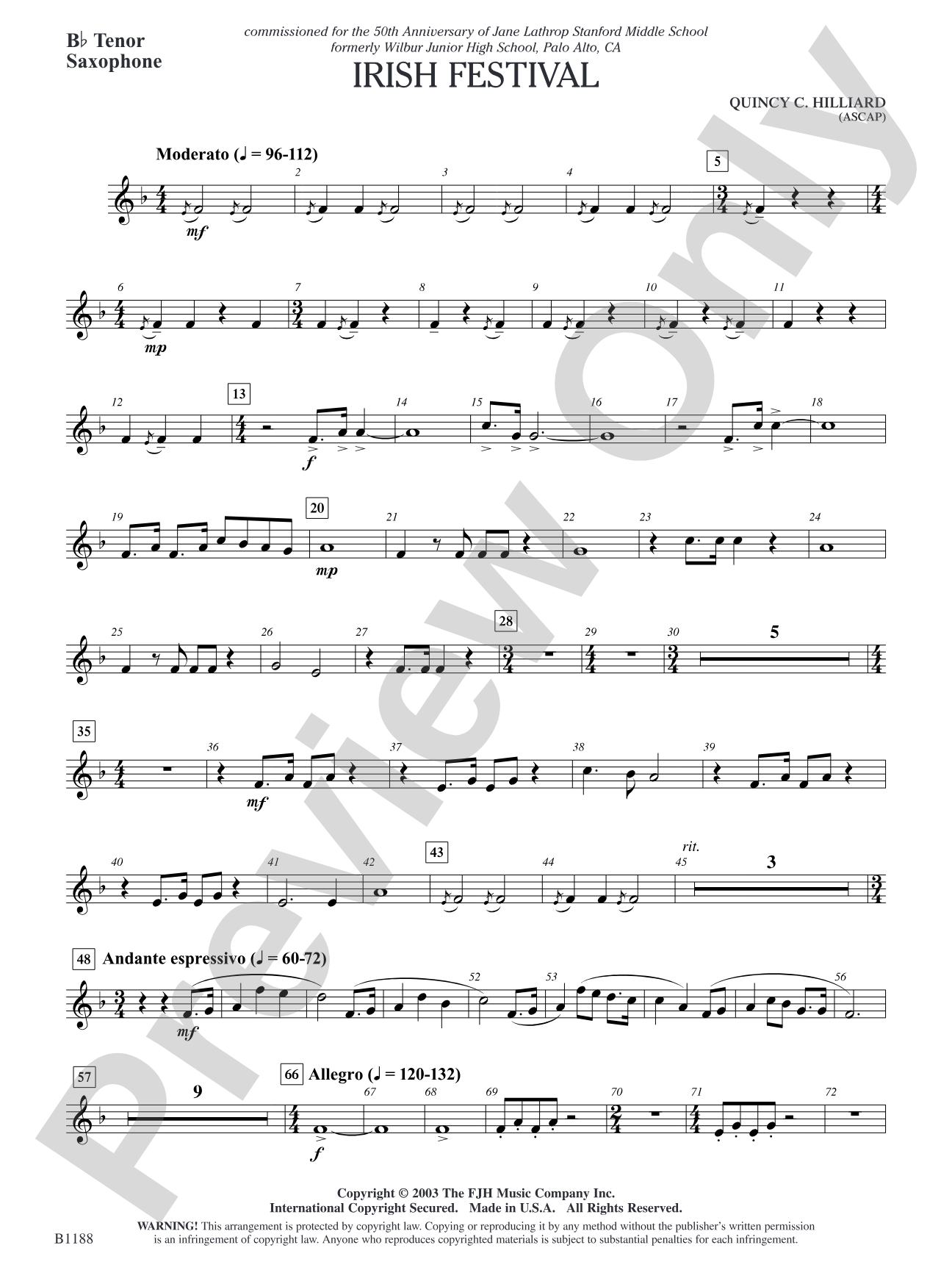 Irish Festival: B-flat Tenor Saxophone