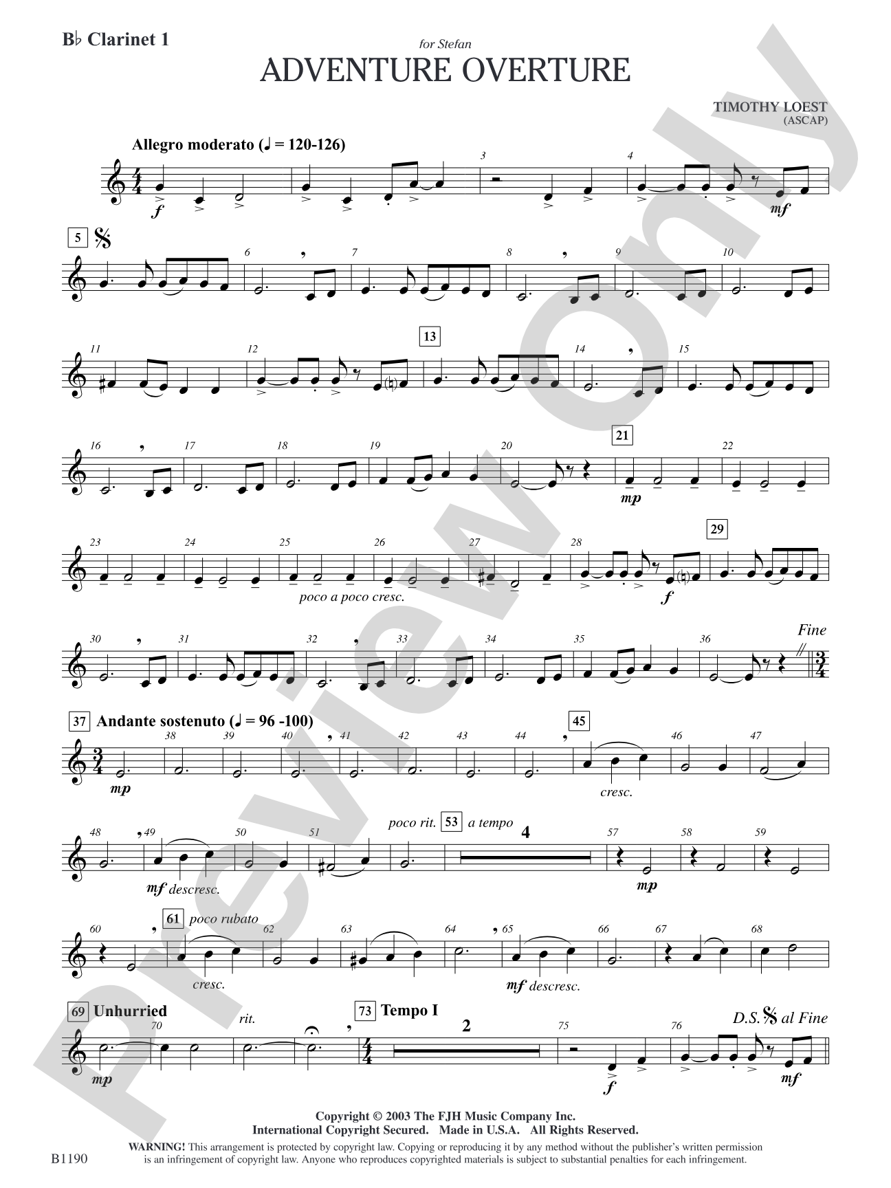 Adventure Overture: B-flat Clarinet 1