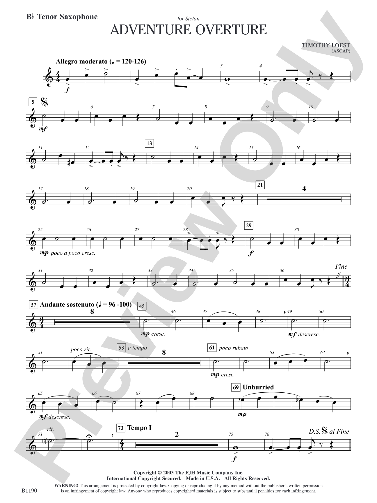 Adventure Overture: B-flat Tenor Saxophone