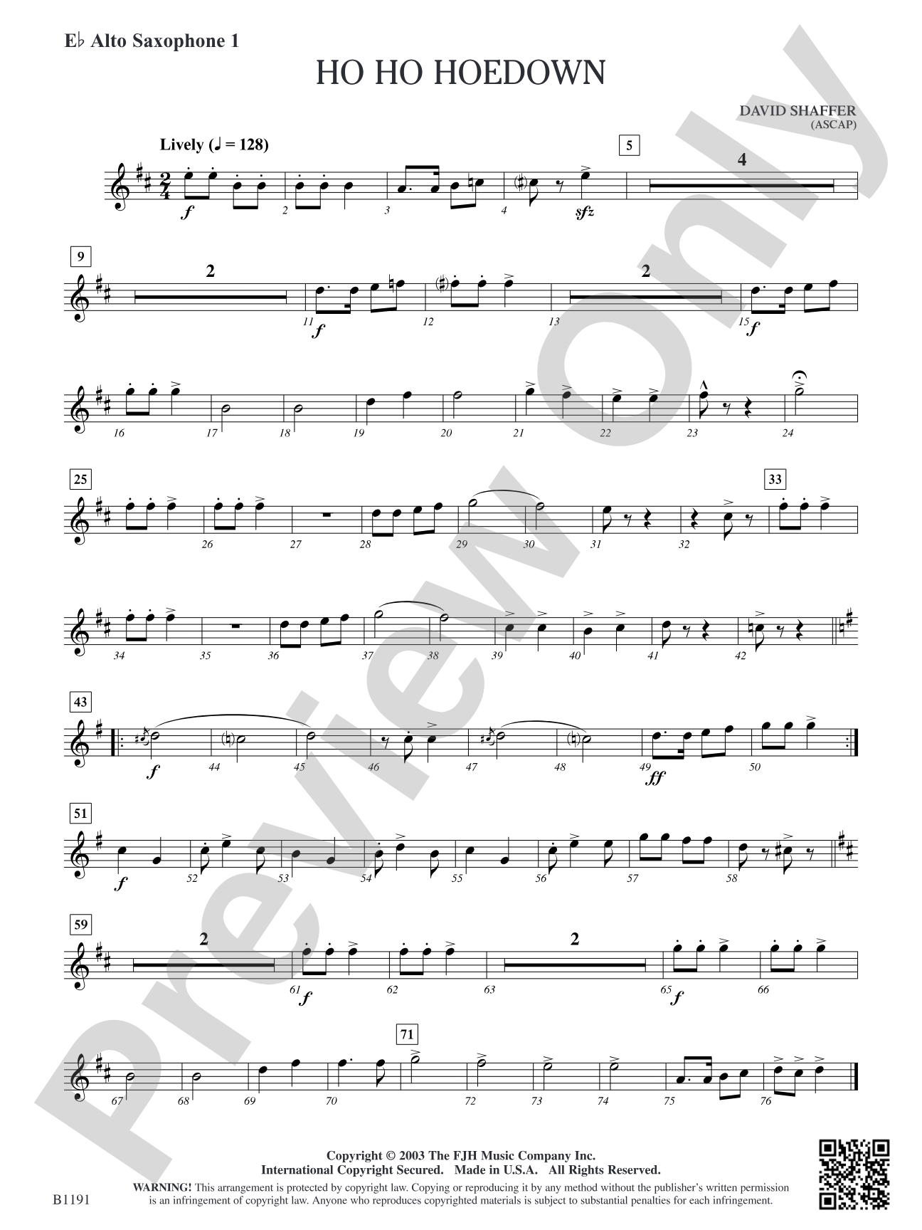 Ho Ho Hoedown: E-flat Alto Saxophone 1