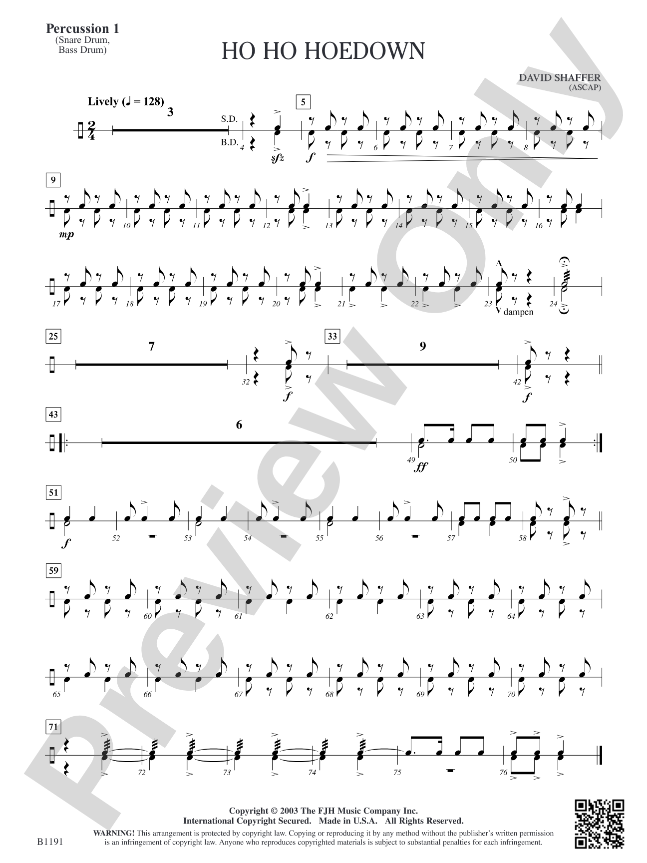 Ho Ho Hoedown: Percussion 1