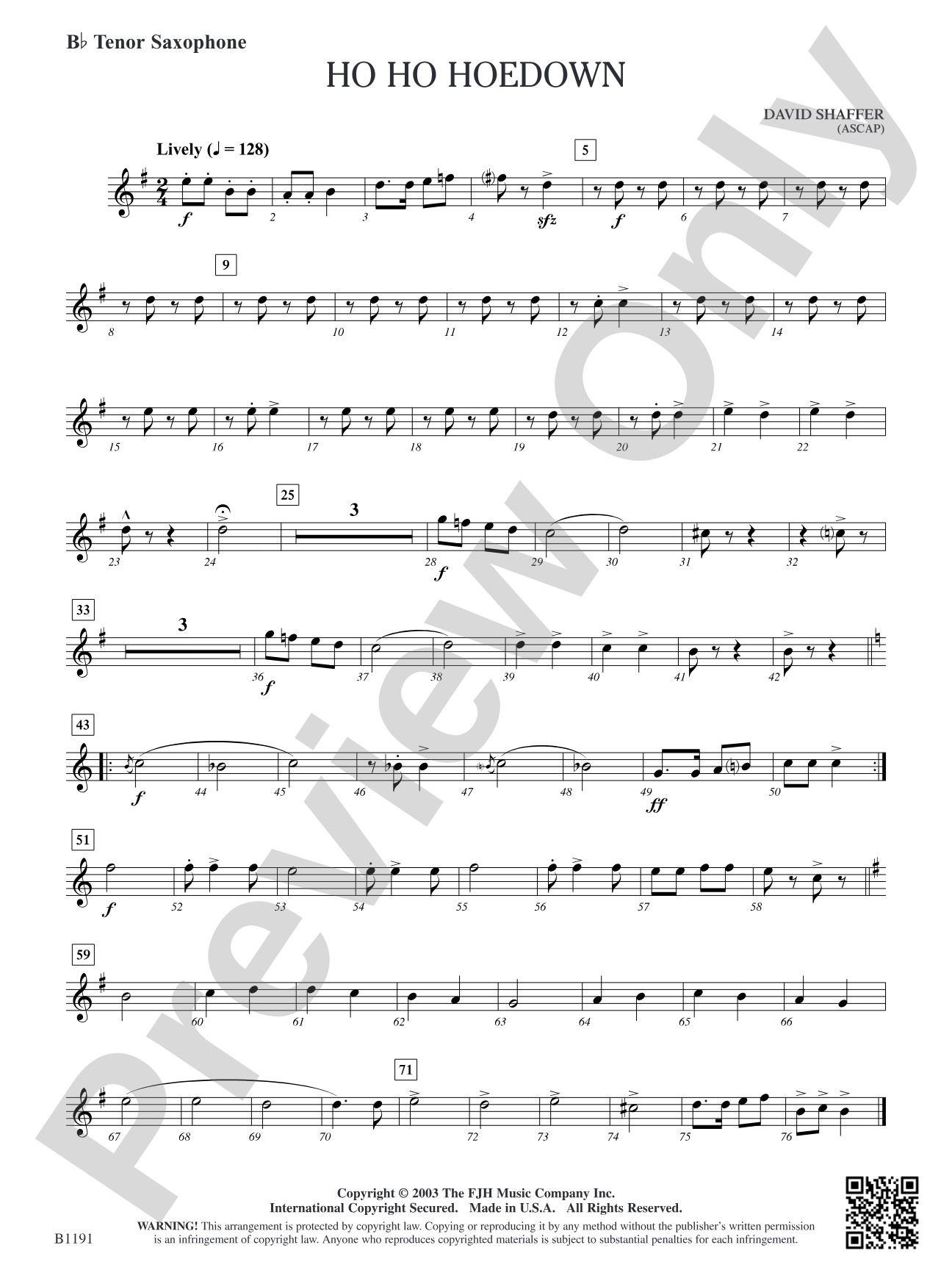 Ho Ho Hoedown: B-flat Tenor Saxophone
