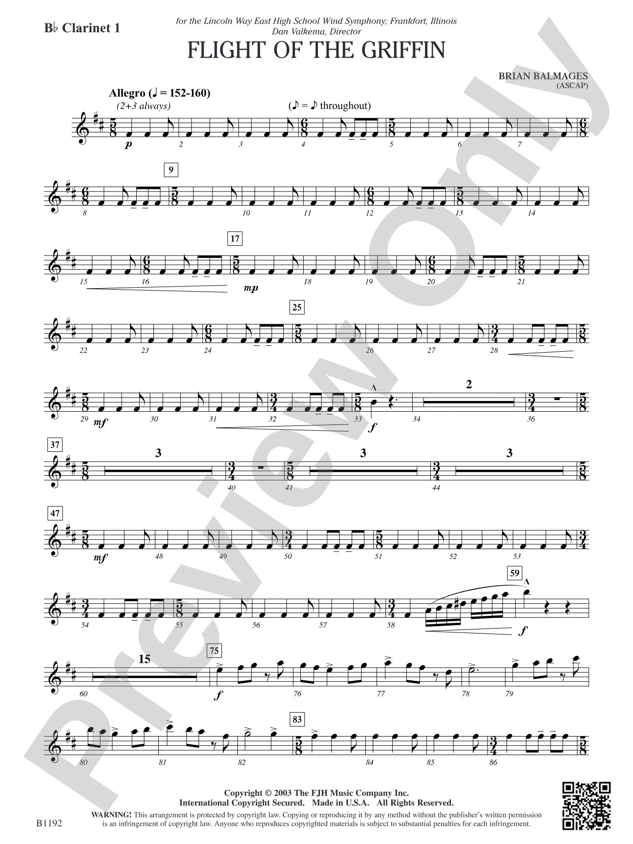 Flight of the Griffin: B-flat Clarinet 1