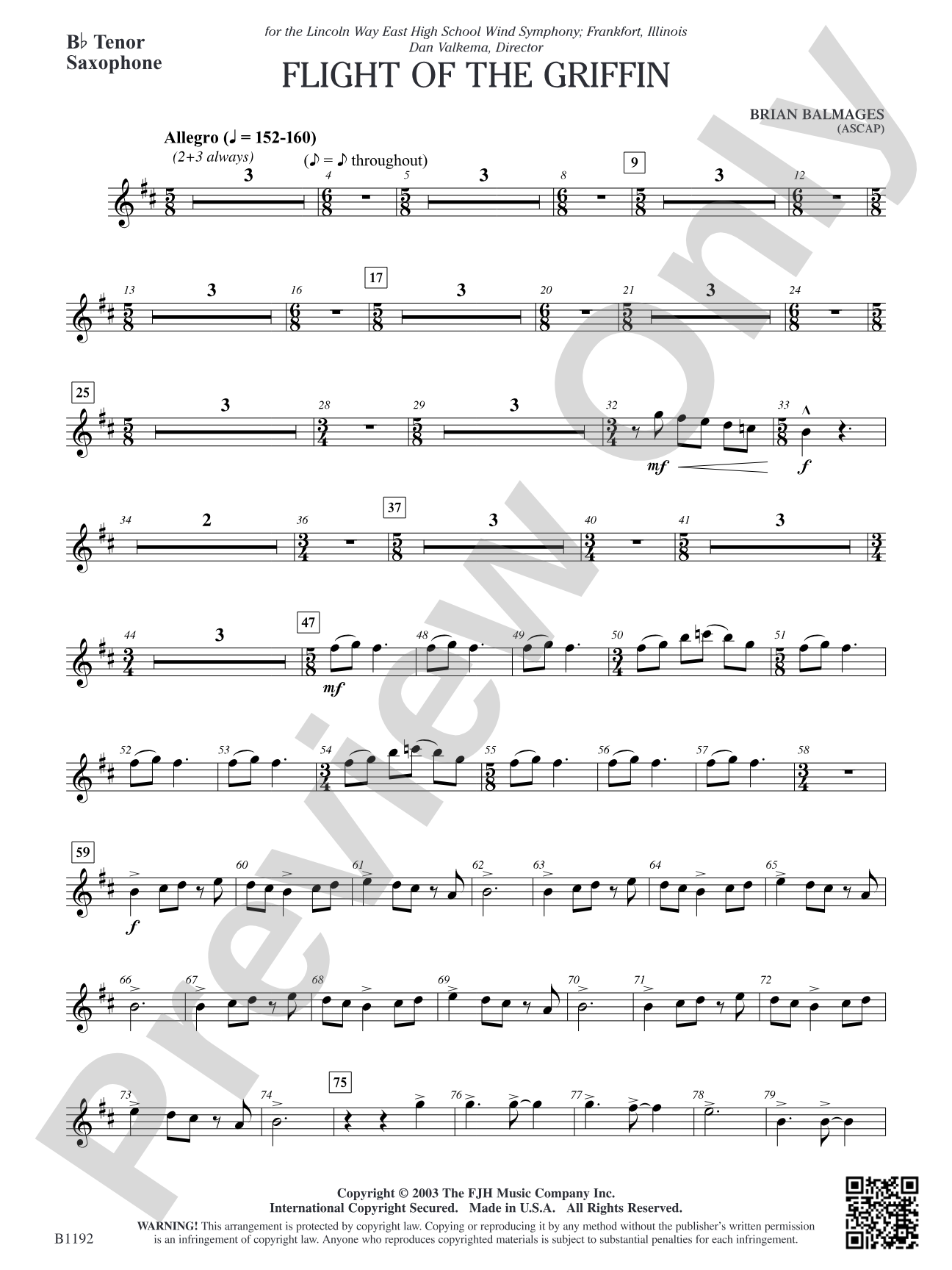 Flight of the Griffin: B-flat Tenor Saxophone
