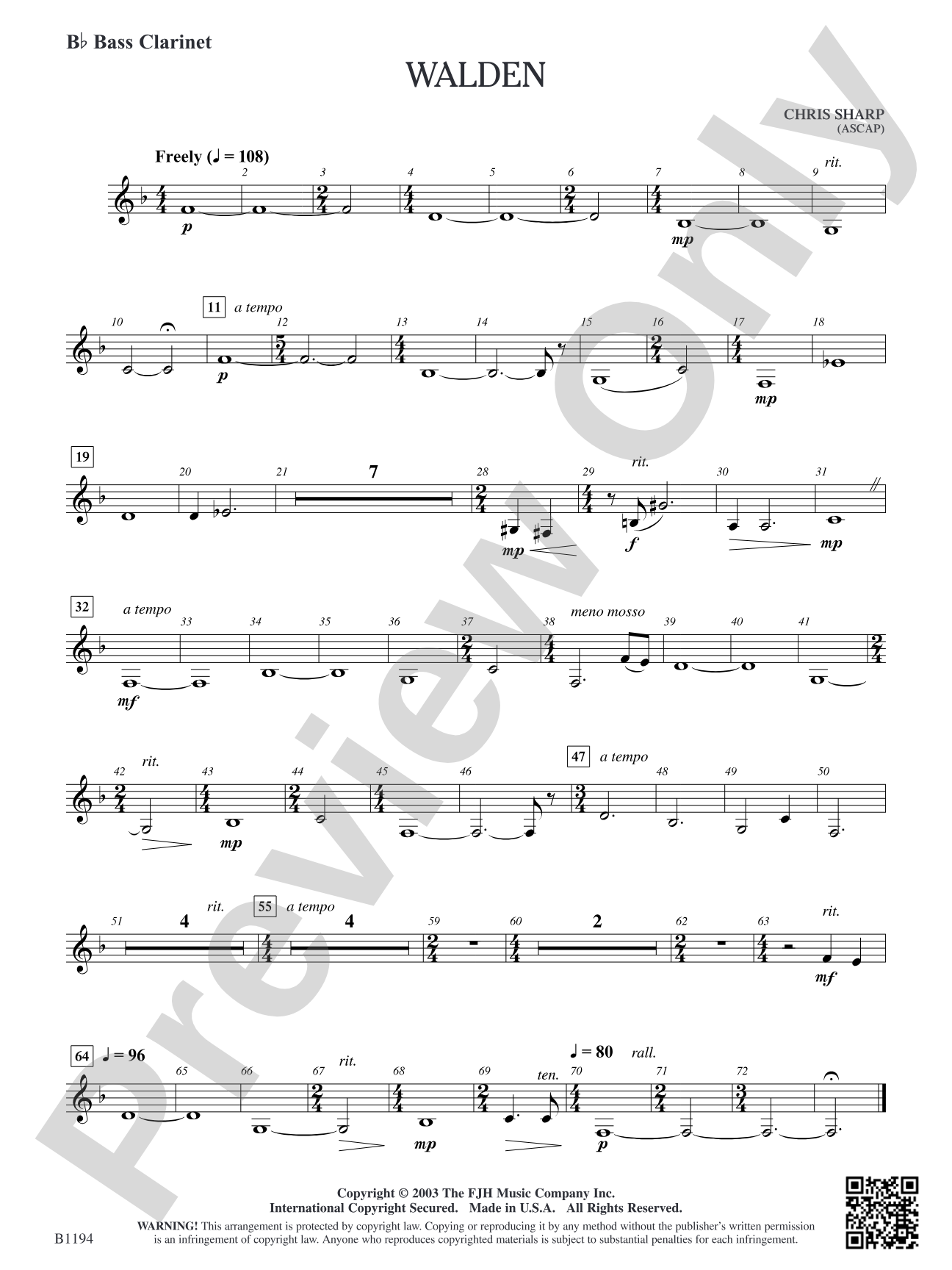 Walden: B-flat Bass Clarinet