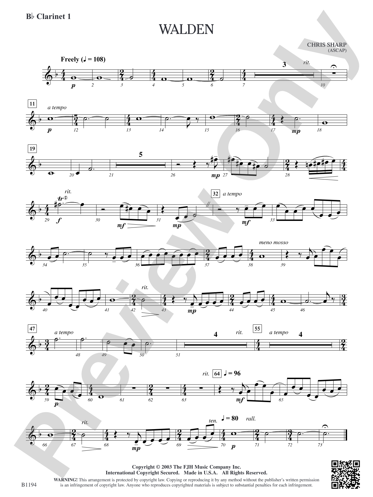 Walden: B-flat Clarinet 1