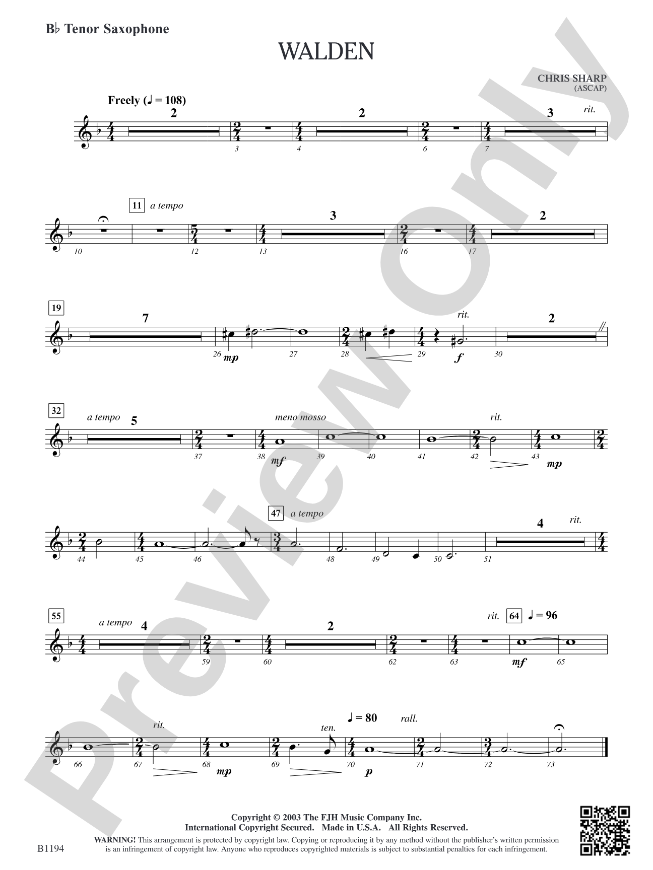 Walden: B-flat Tenor Saxophone