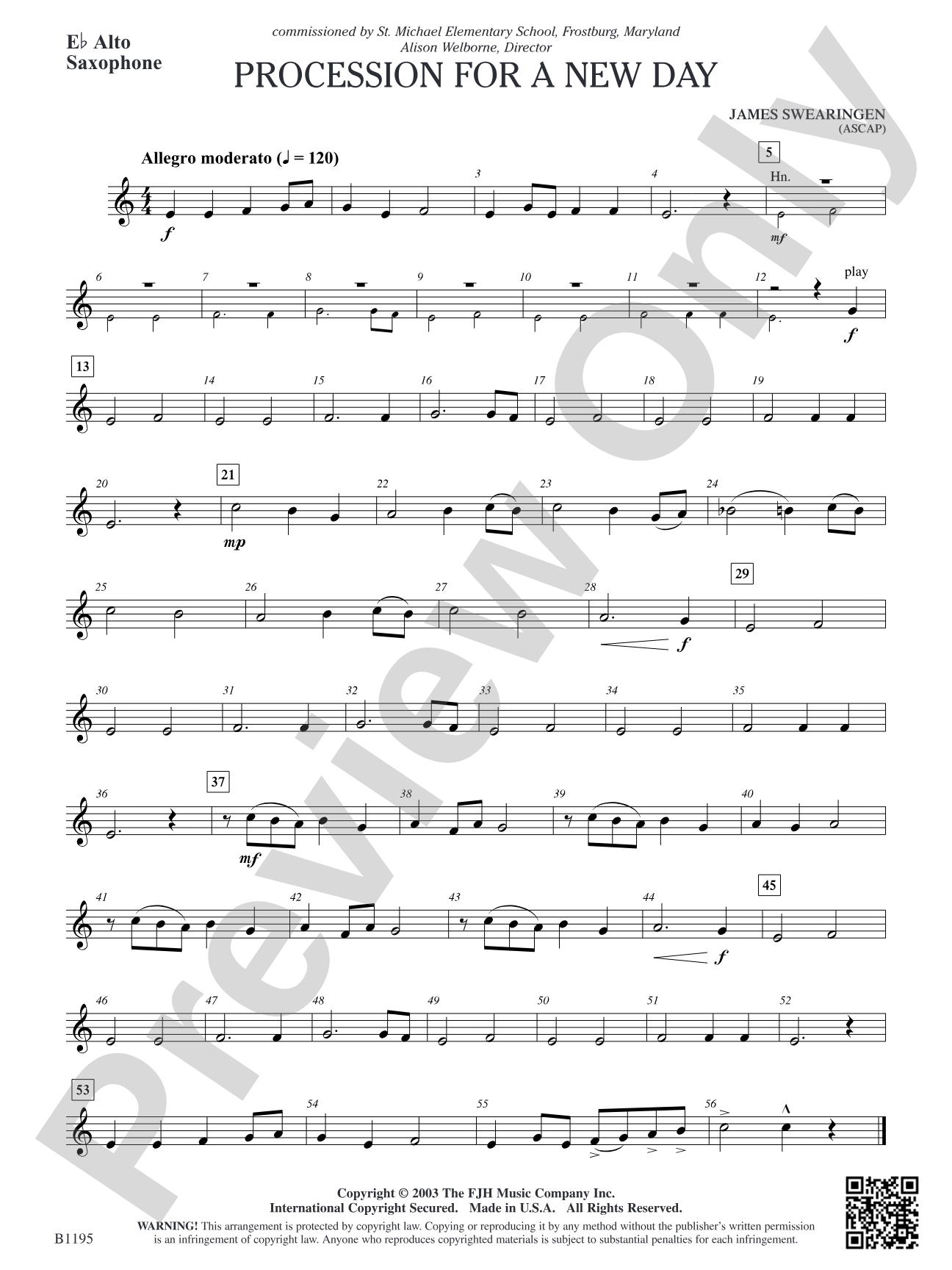 Procession for a New Day: E-flat Alto Saxophone