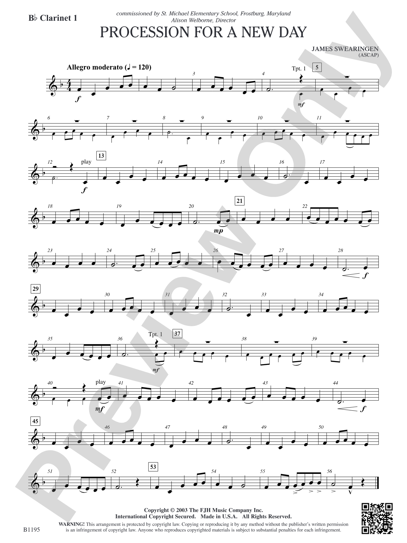 Procession for a New Day: B-flat Clarinet 1