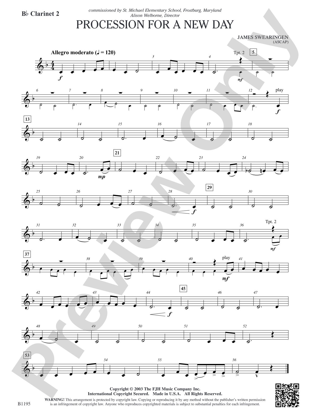 Procession for a New Day: B-flat Clarinet 2