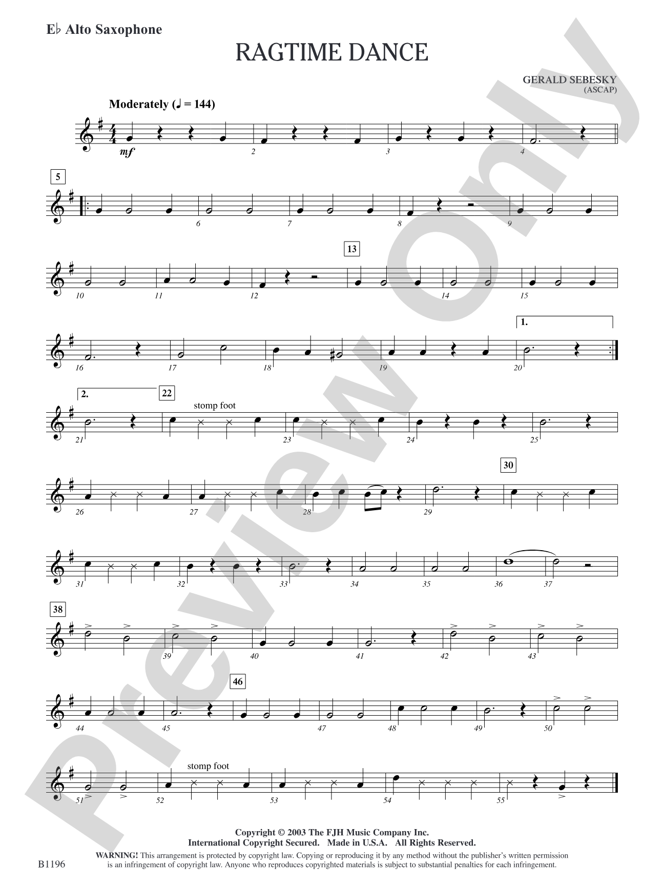 Ragtime Dance: E-flat Alto Saxophone