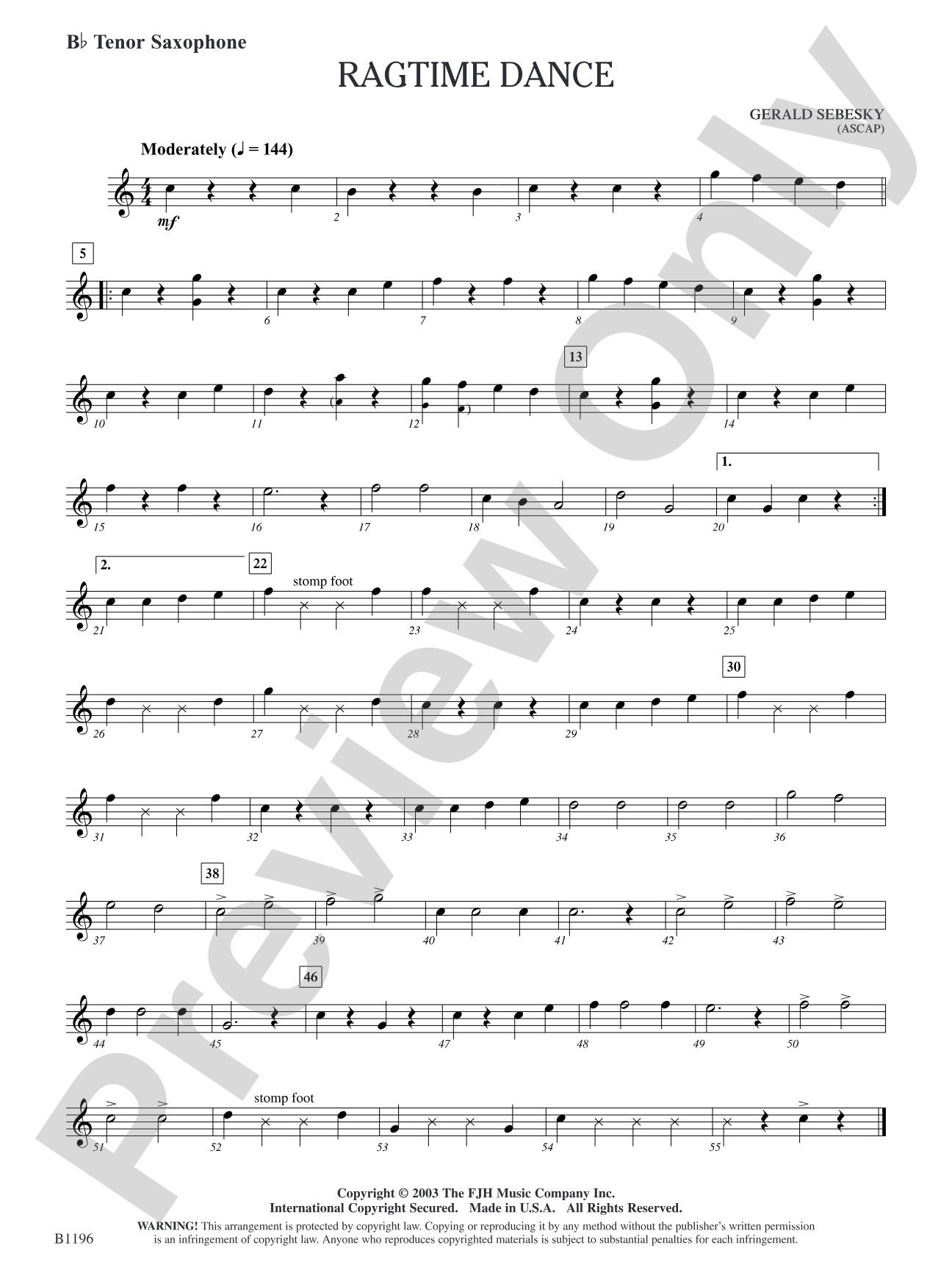 Ragtime Dance: B-flat Tenor Saxophone