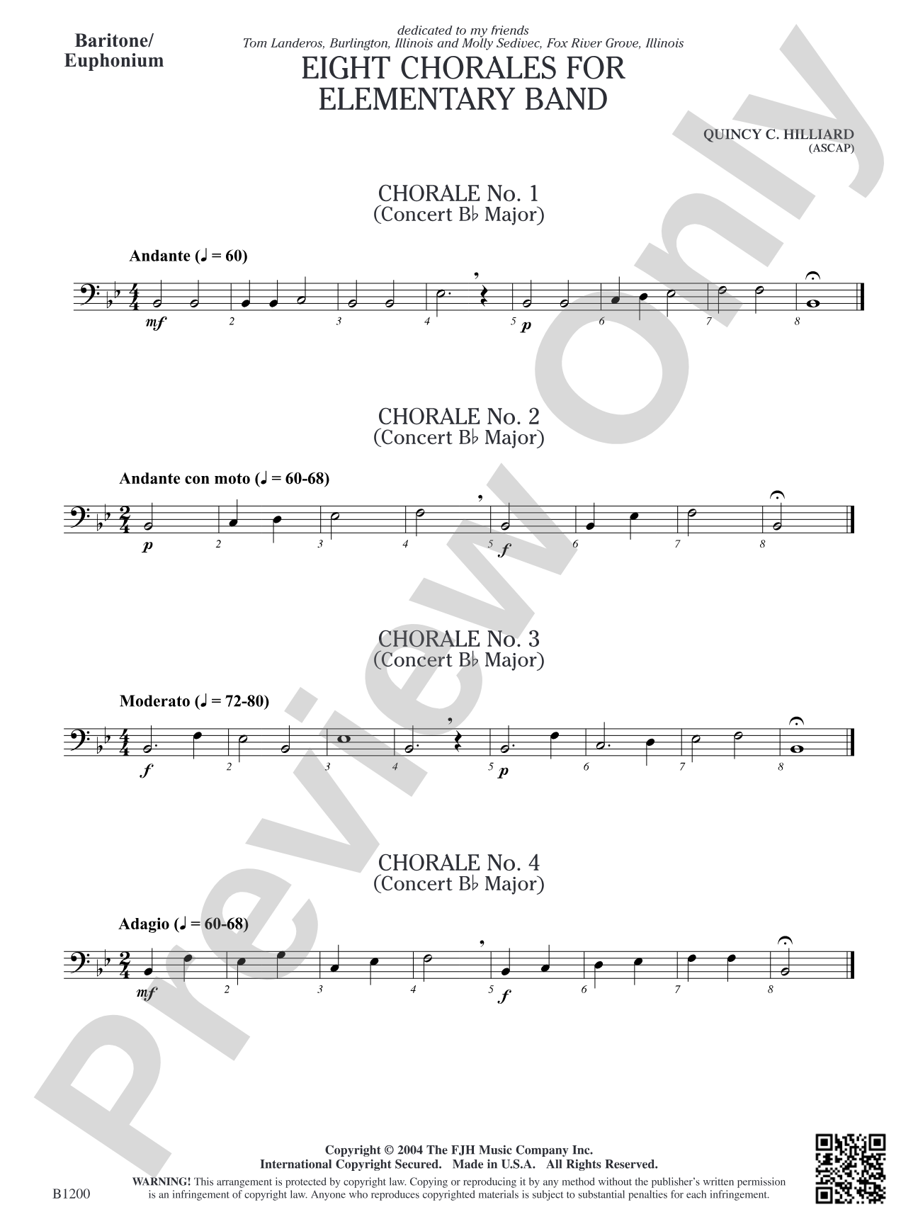 Eight Chorales for Elementary Band: Baritone/Euphonium