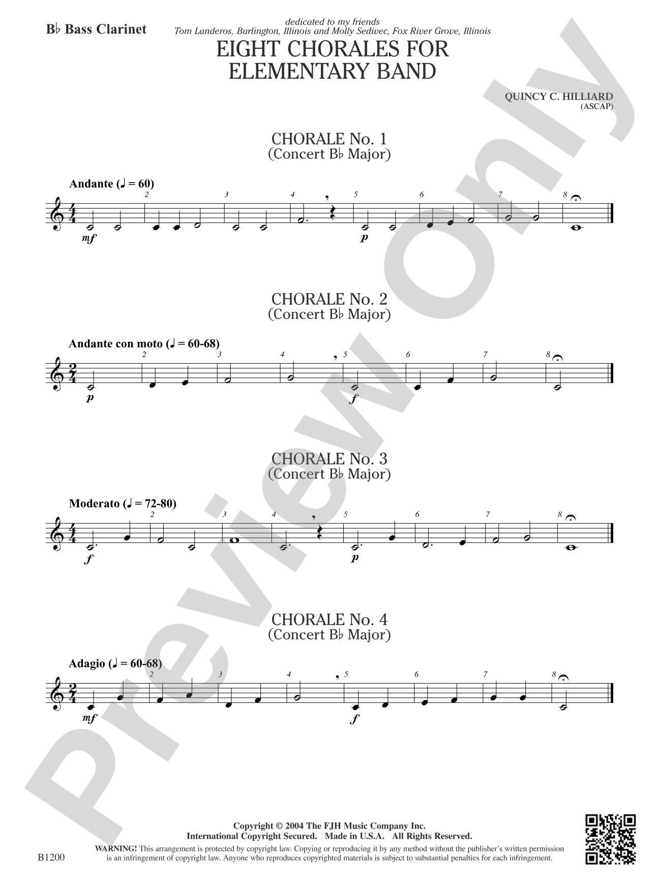 Eight Chorales for Elementary Band: B-flat Bass Clarinet