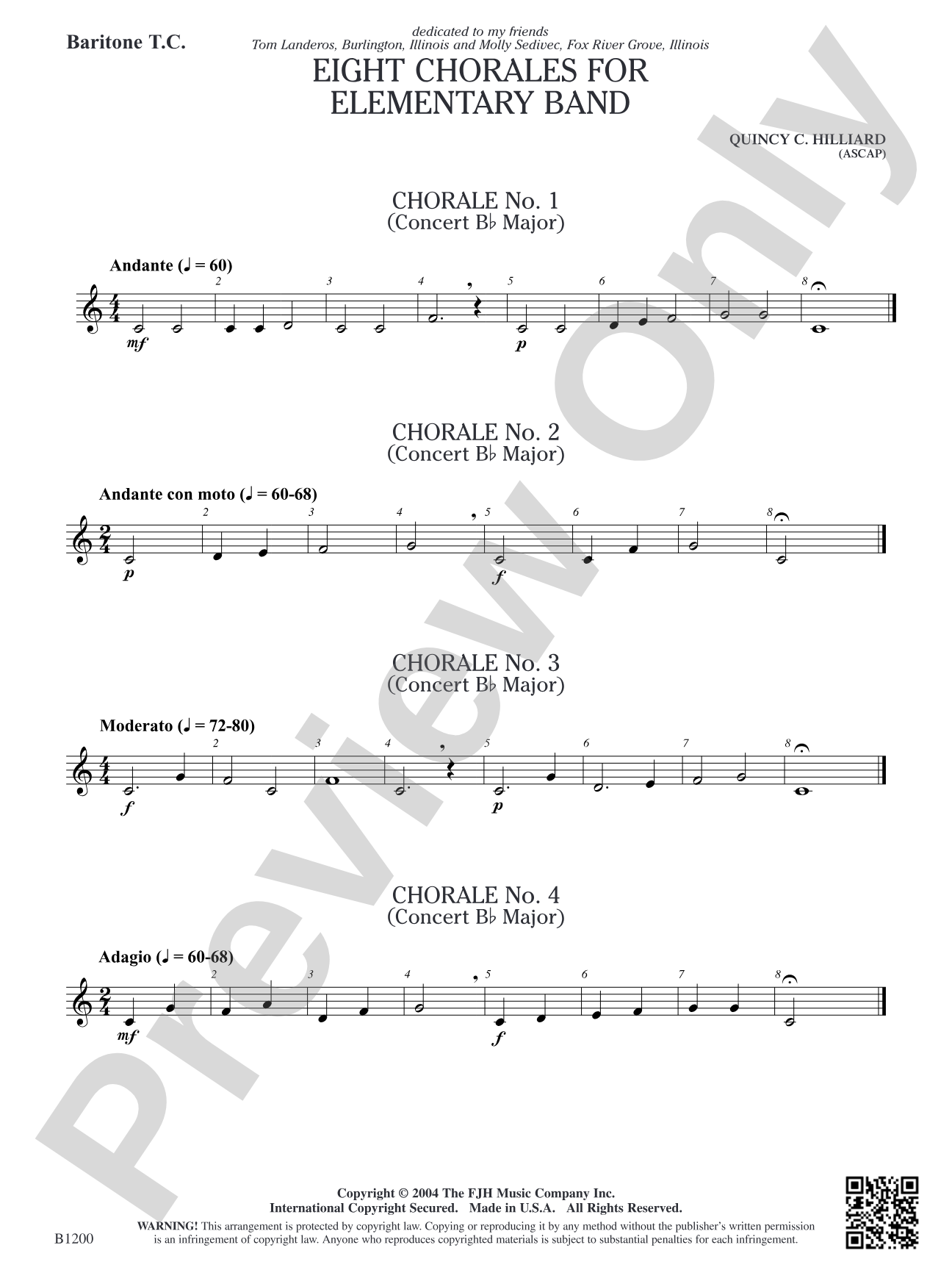 Eight Chorales for Elementary Band: Baritone T.C.