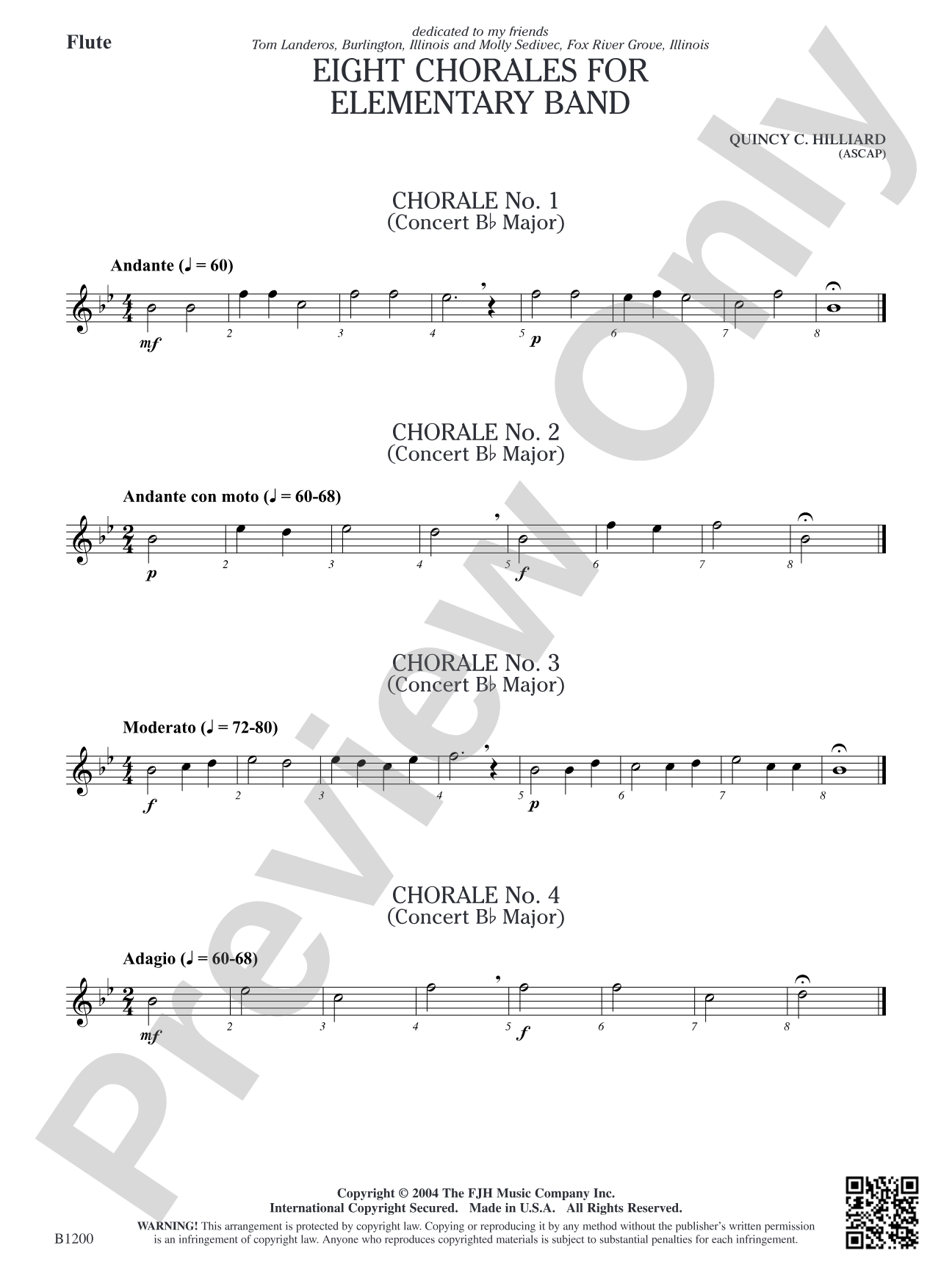 Eight Chorales for Elementary Band: Flute