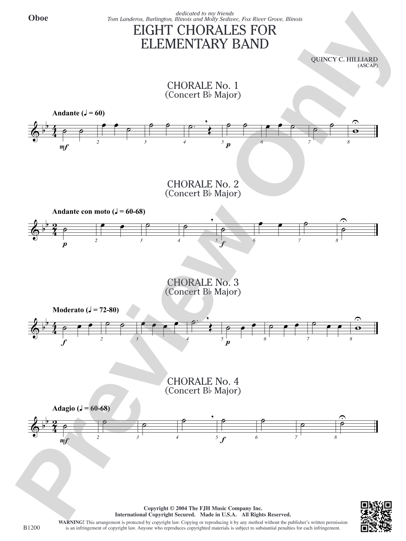 Eight Chorales for Elementary Band: Oboe