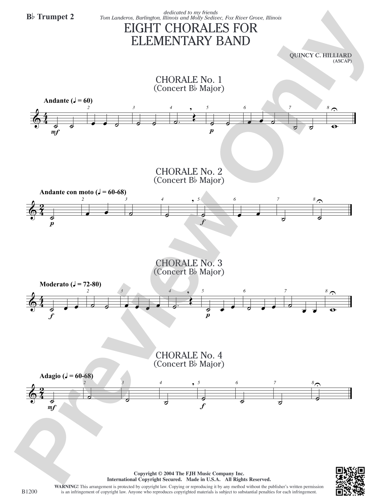 Eight Chorales for Elementary Band: B-flat Trumpet 2