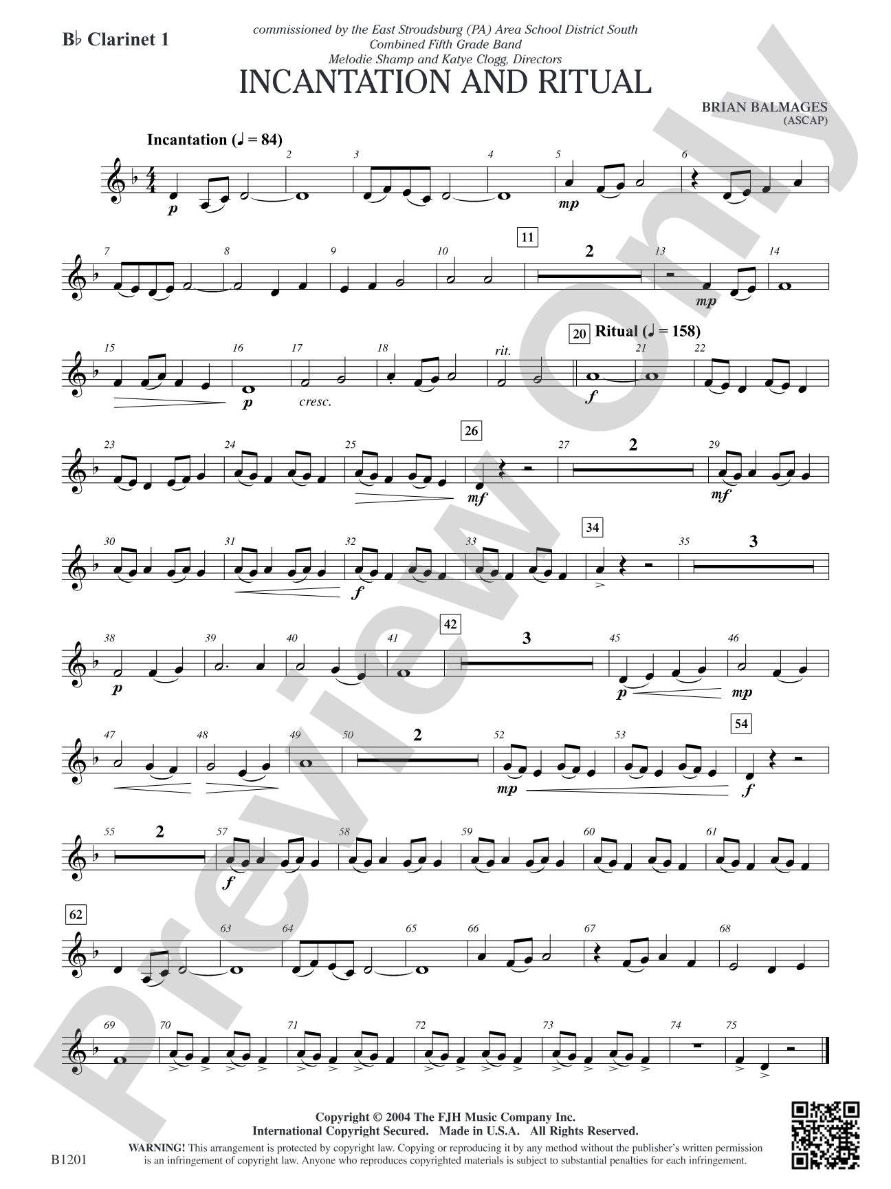 Incantation and Ritual: B-flat Clarinet 1