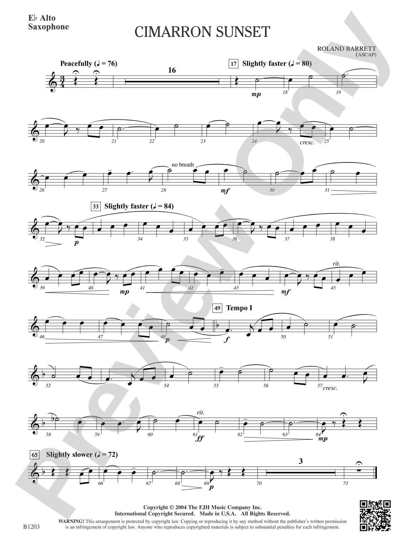 Cimarron Sunset: E-flat Alto Saxophone