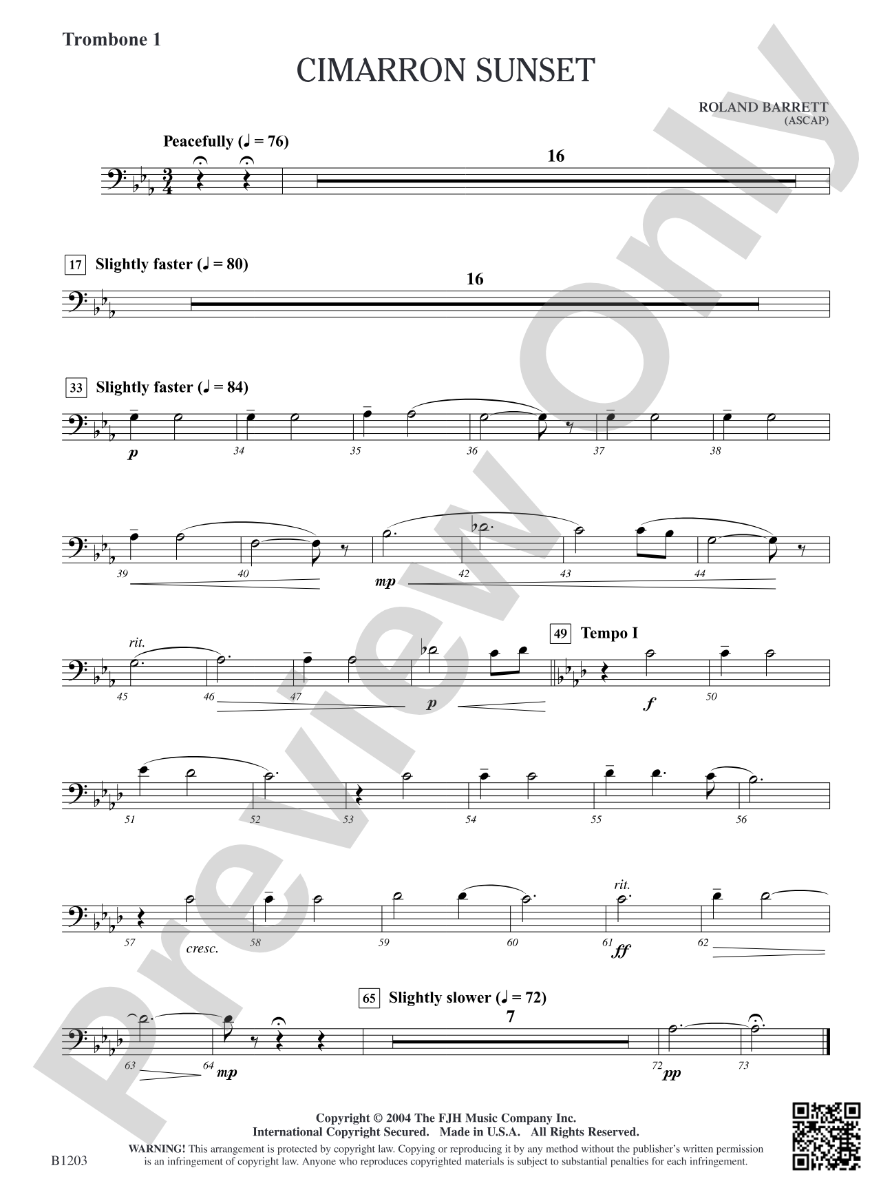 Cimarron Sunset: Trombone 1