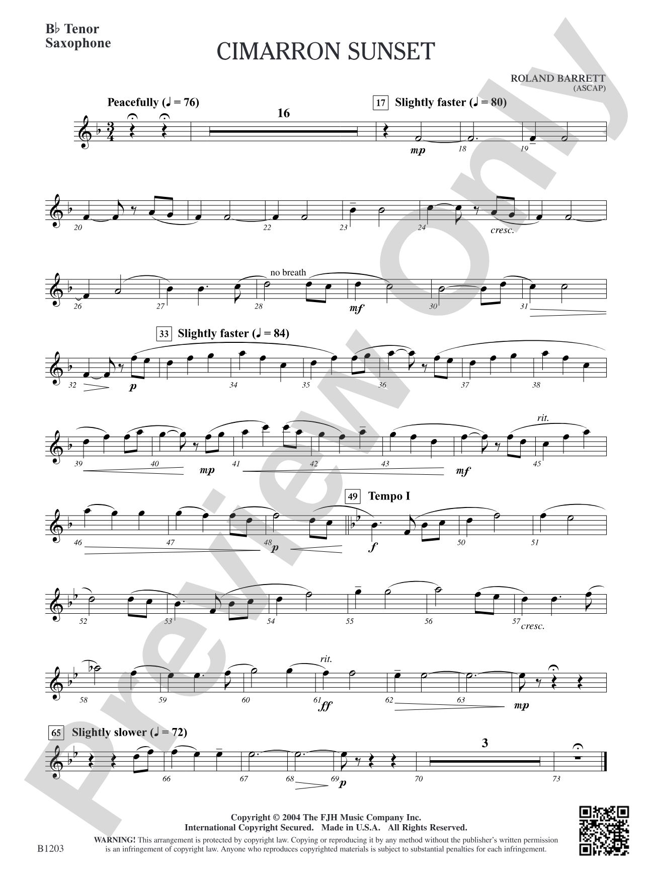 Cimarron Sunset: B-flat Tenor Saxophone