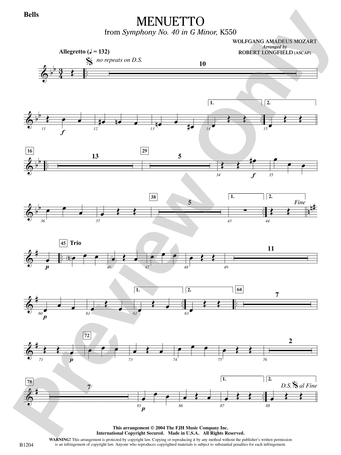 Menuetto (from Symphony No. 40 in G Minor, K 500): Bells