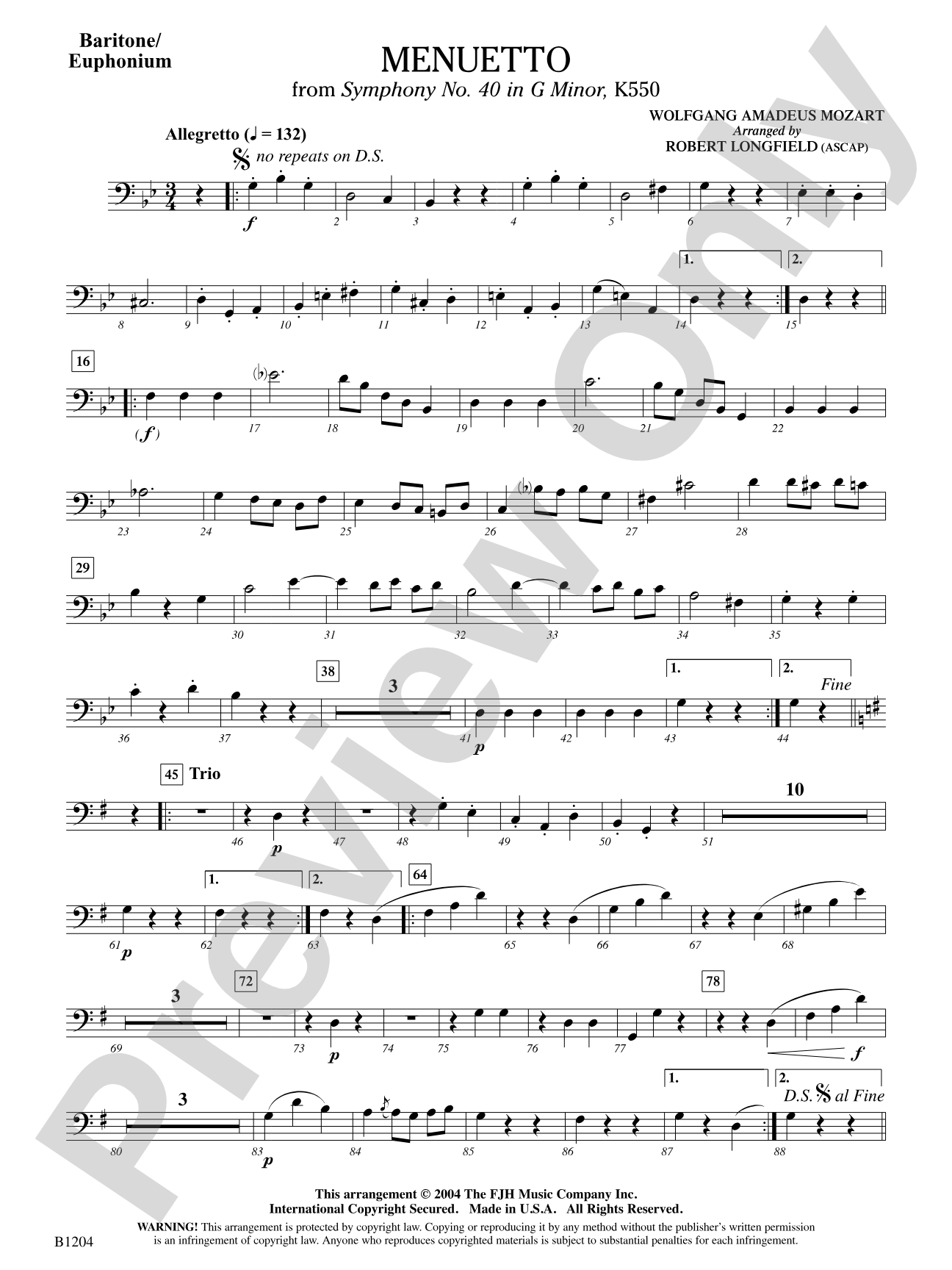 Menuetto (from Symphony No. 40 in G Minor, K 500): Baritone/Euphonium