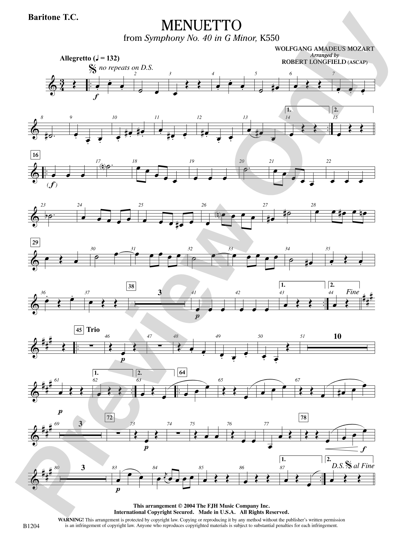 Menuetto (from Symphony No. 40 in G Minor, K 500): Baritone T.C.