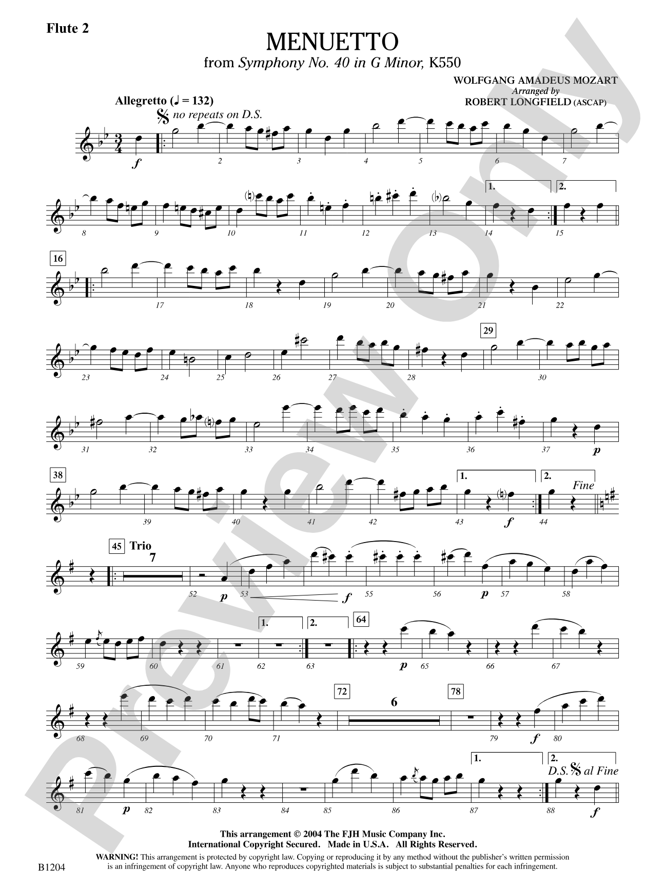 Menuetto (from Symphony No. 40 in G Minor, K 500): Flute 2