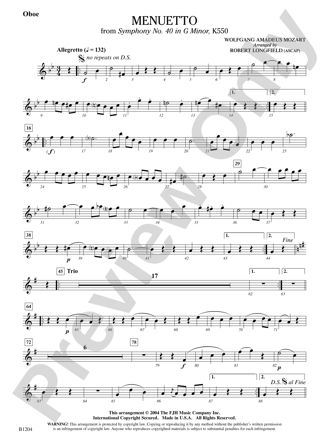Menuetto (from Symphony No. 40 in G Minor, K 500): Oboe