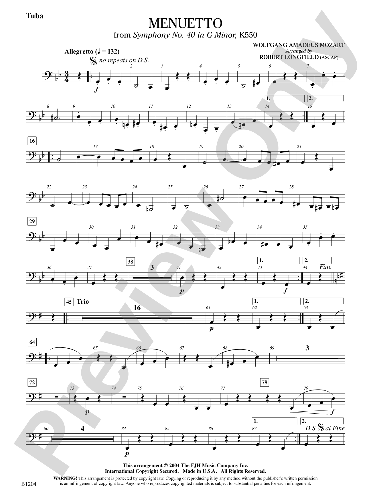 Menuetto (from Symphony No. 40 in G Minor, K 500): Tuba