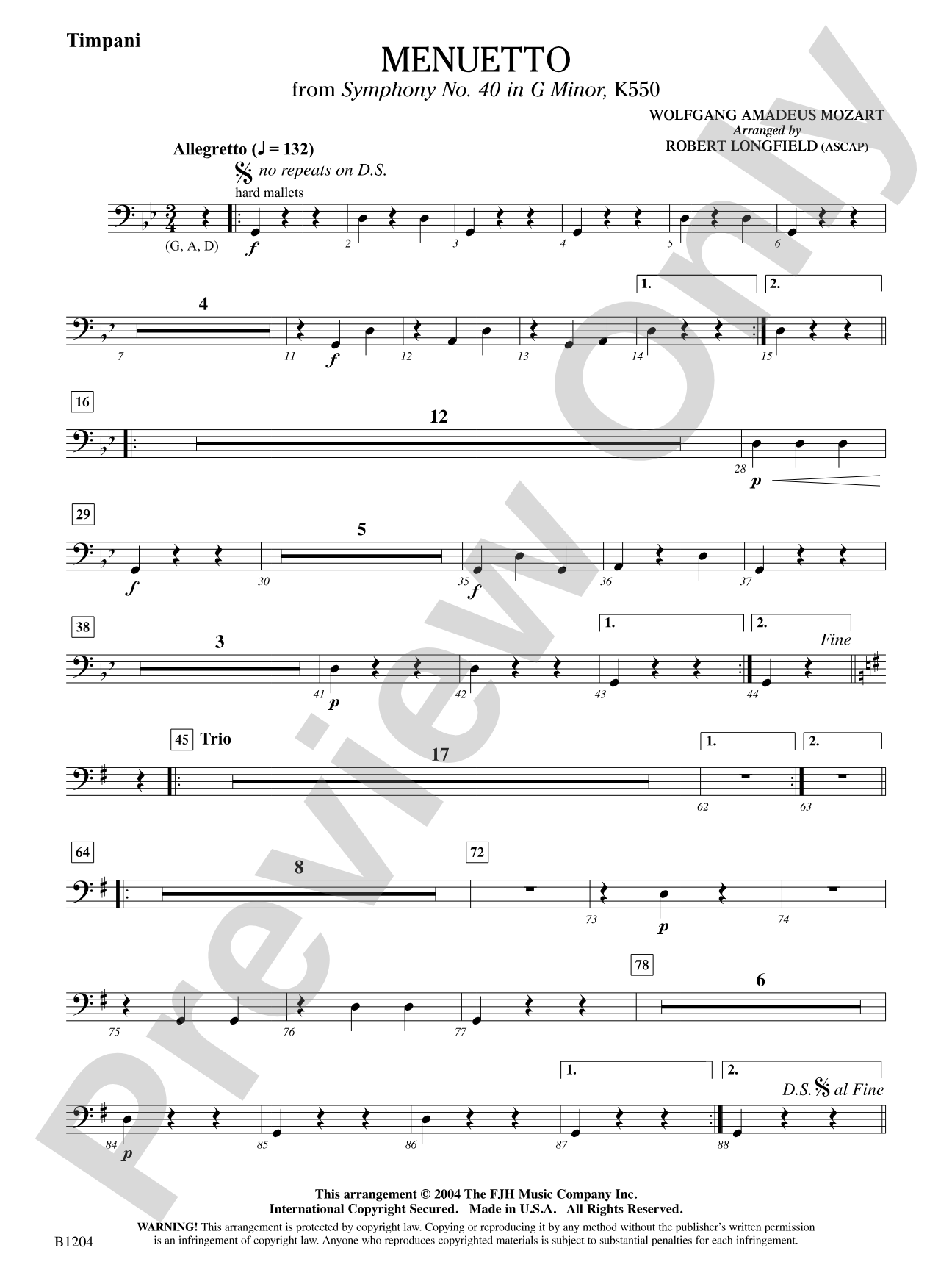 Menuetto (from Symphony No. 40 in G Minor, K 500): Timpani