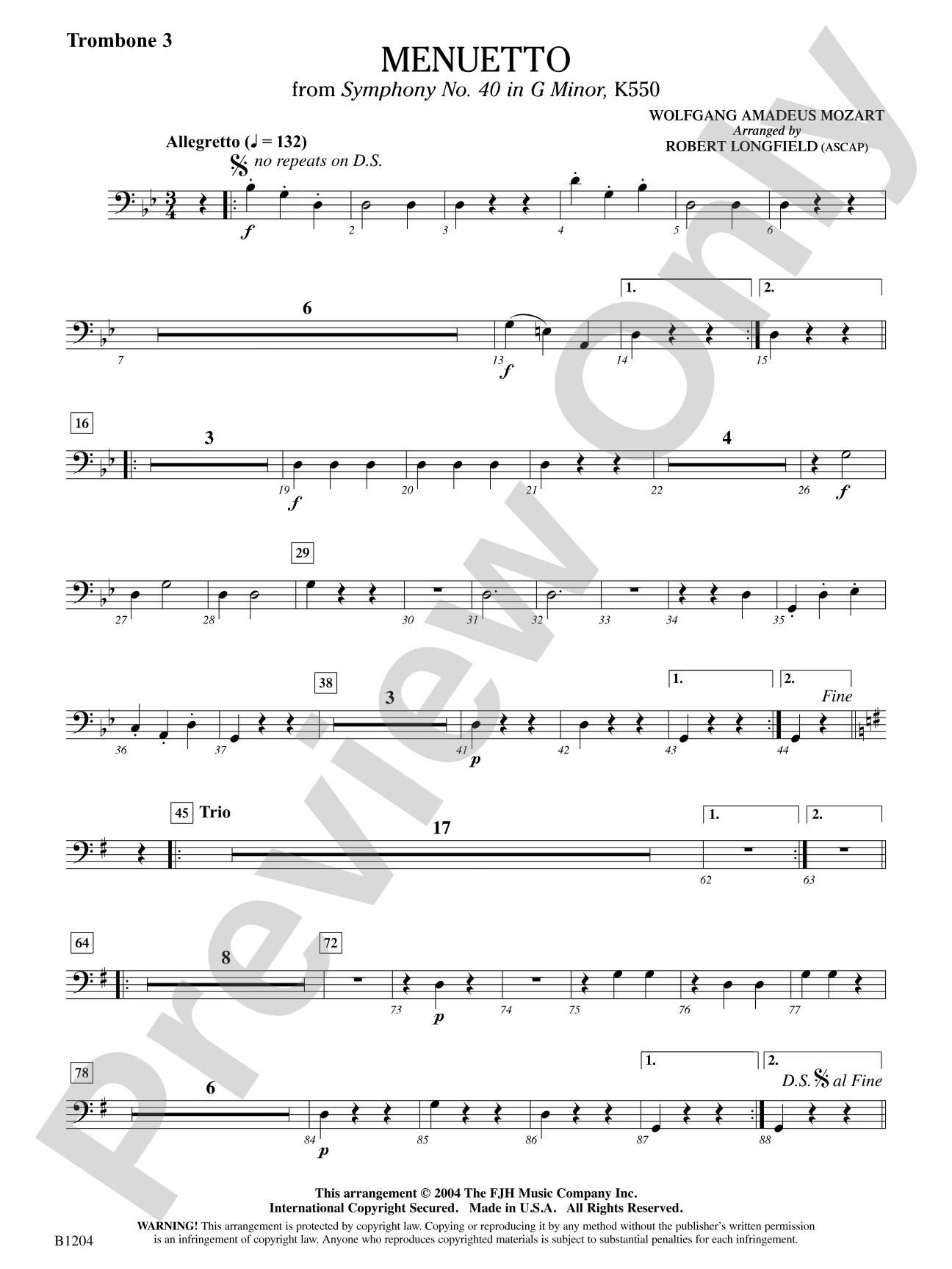 Menuetto (from Symphony No. 40 in G Minor, K 500): Trombone 3