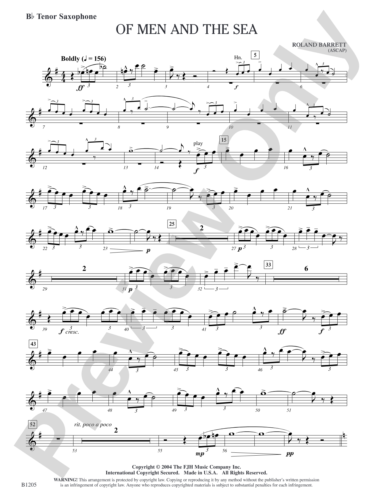 Of Men and the Sea: B-flat Tenor Saxophone