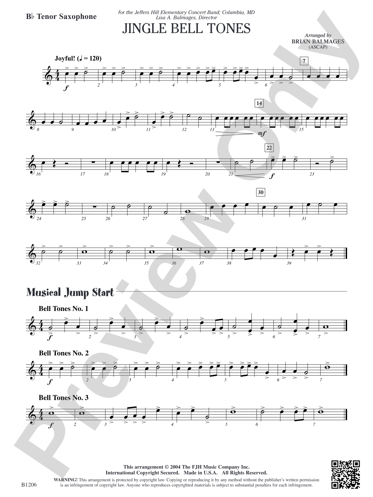 Jingle Bell Tones: B-flat Tenor Saxophone