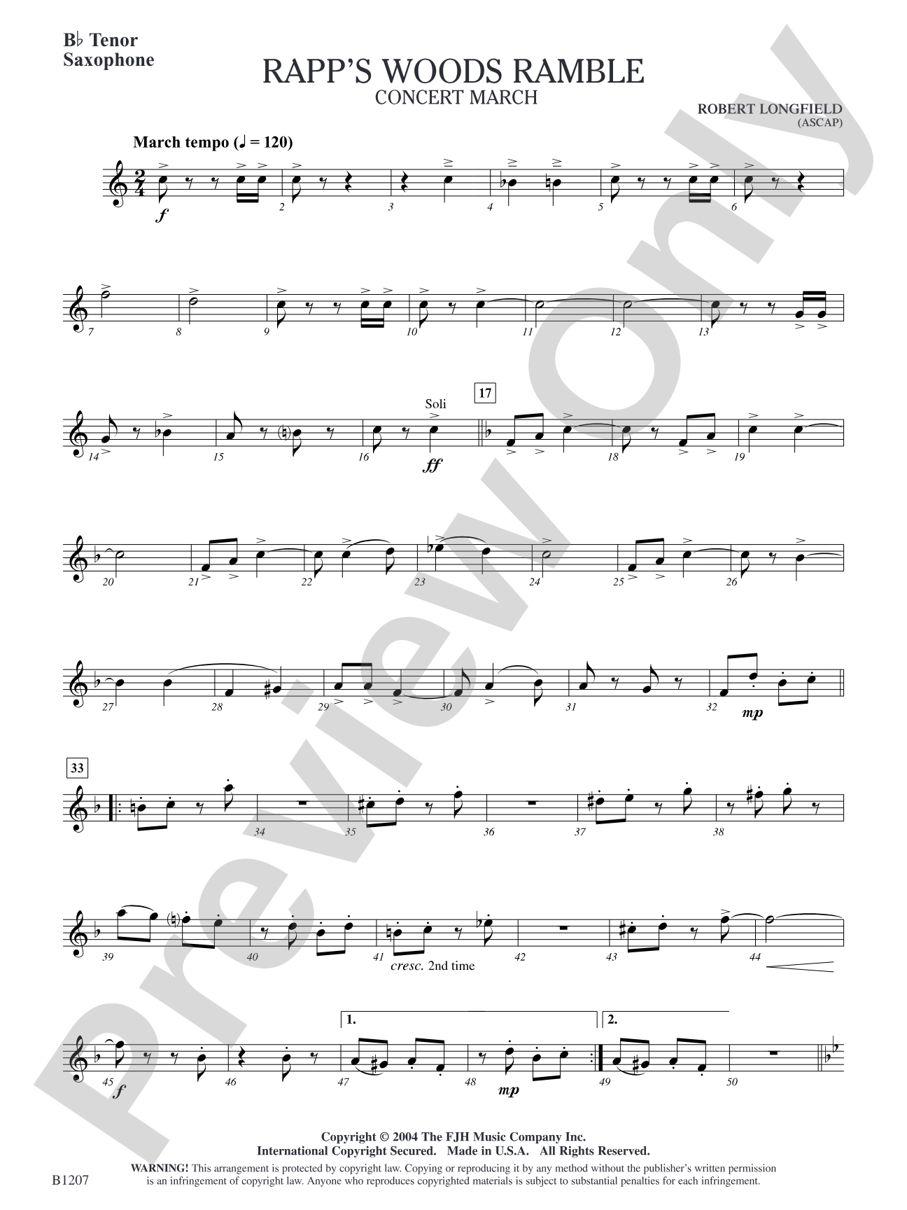 Rapp's Woods Ramble: B-flat Tenor Saxophone