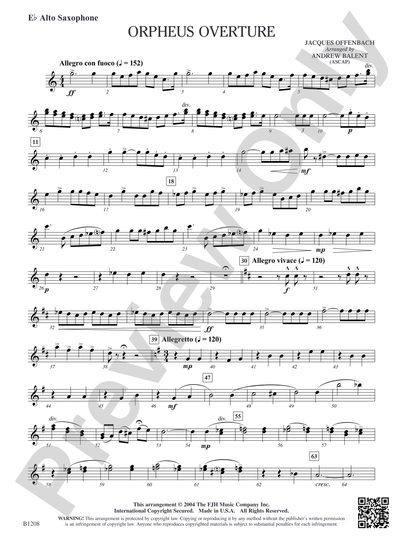 Orpheus Overture: E-flat Alto Saxophone