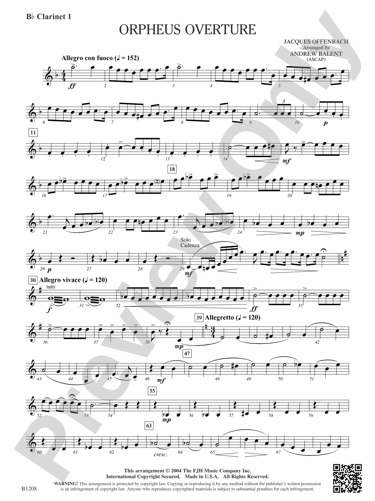 Orpheus Overture: B-flat Clarinet 1