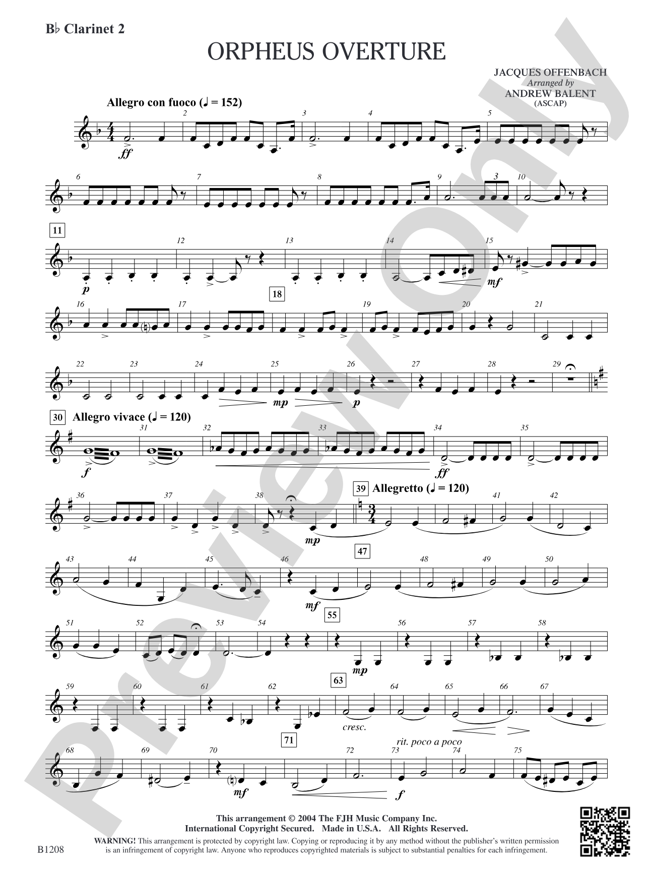 Orpheus Overture: B-flat Clarinet 2